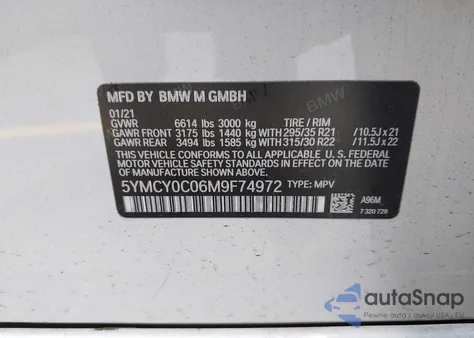 2021 BMW X6 M from USA, damaged, VIN 5YMCY0C06M9F74972